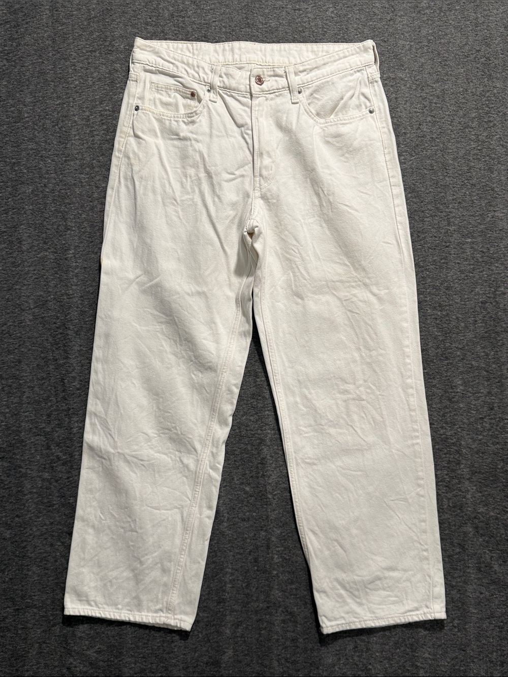 &Denim Womens White Jeans Size 10 Baggy Low Waist Straight Leg Denim‎